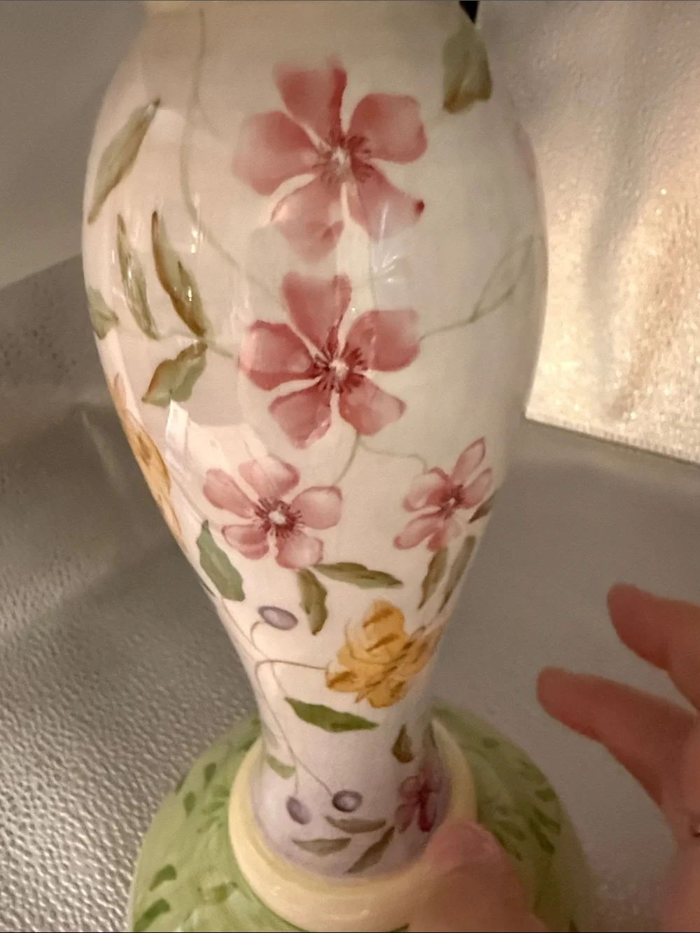 Floral and ButterflyCeramic Candle Hand Painted Pillar by Capiware